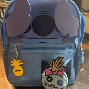 Disney Blue Stitch Kids Backpack with Pineapple Charm and Mini Pouch